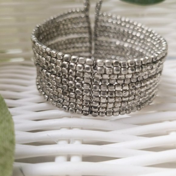 Silver Layered Bohemian Beaded Cuff Bracelet - Picture 6 of 6